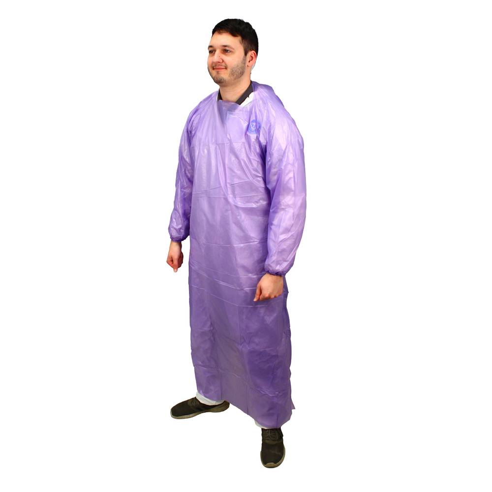 MCPE-60P Supply Source Safety Zone® CPE 60-in Gowns w/ Elastic Cuffs, 1.75-Mil (Purple)
